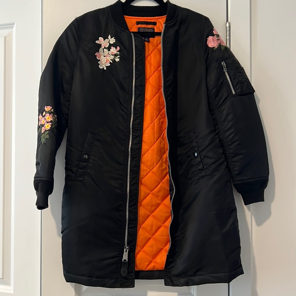 Alpha Industries long embroidered floral bomber jacket size small